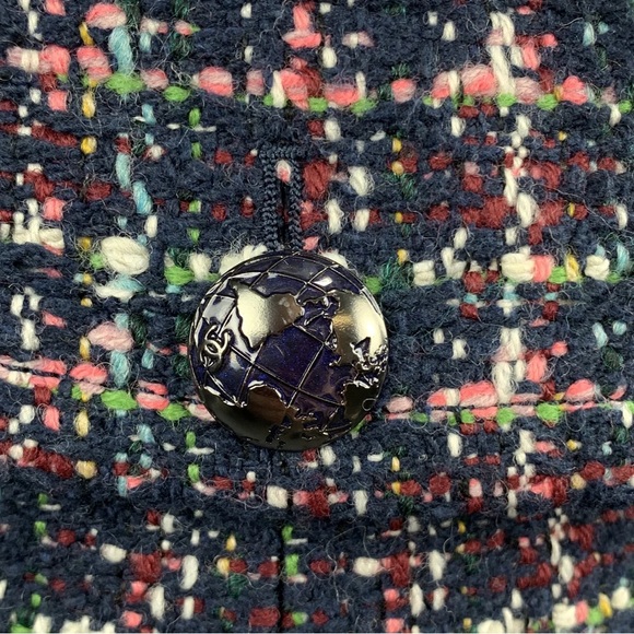 Chanel 13K Runway Navy Multi-Color Tweed High Collar Jacket Blazer Plus Sz. 46 - Picture 5 of 16